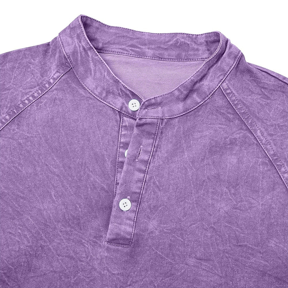 Washed Henley Long Sleeve T-Shirt