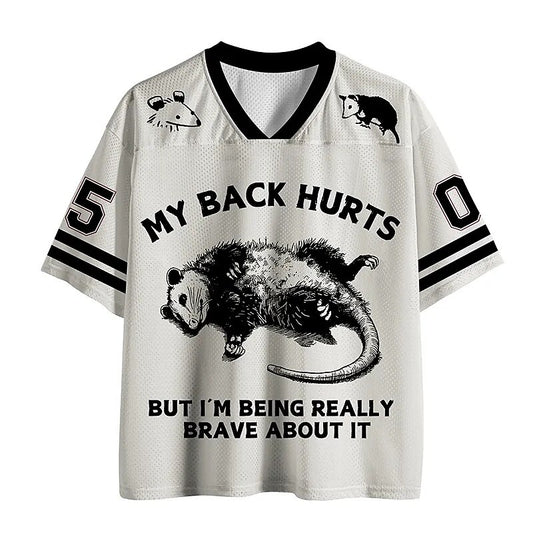 Men's Back Hurts Opossum Print Short Sleeve Funny Jersey T-Shirt