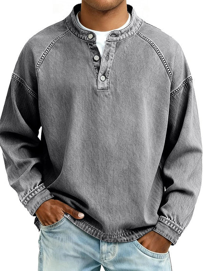 Vintage Washed Raglan Henley Long Sleeve T-Shirt