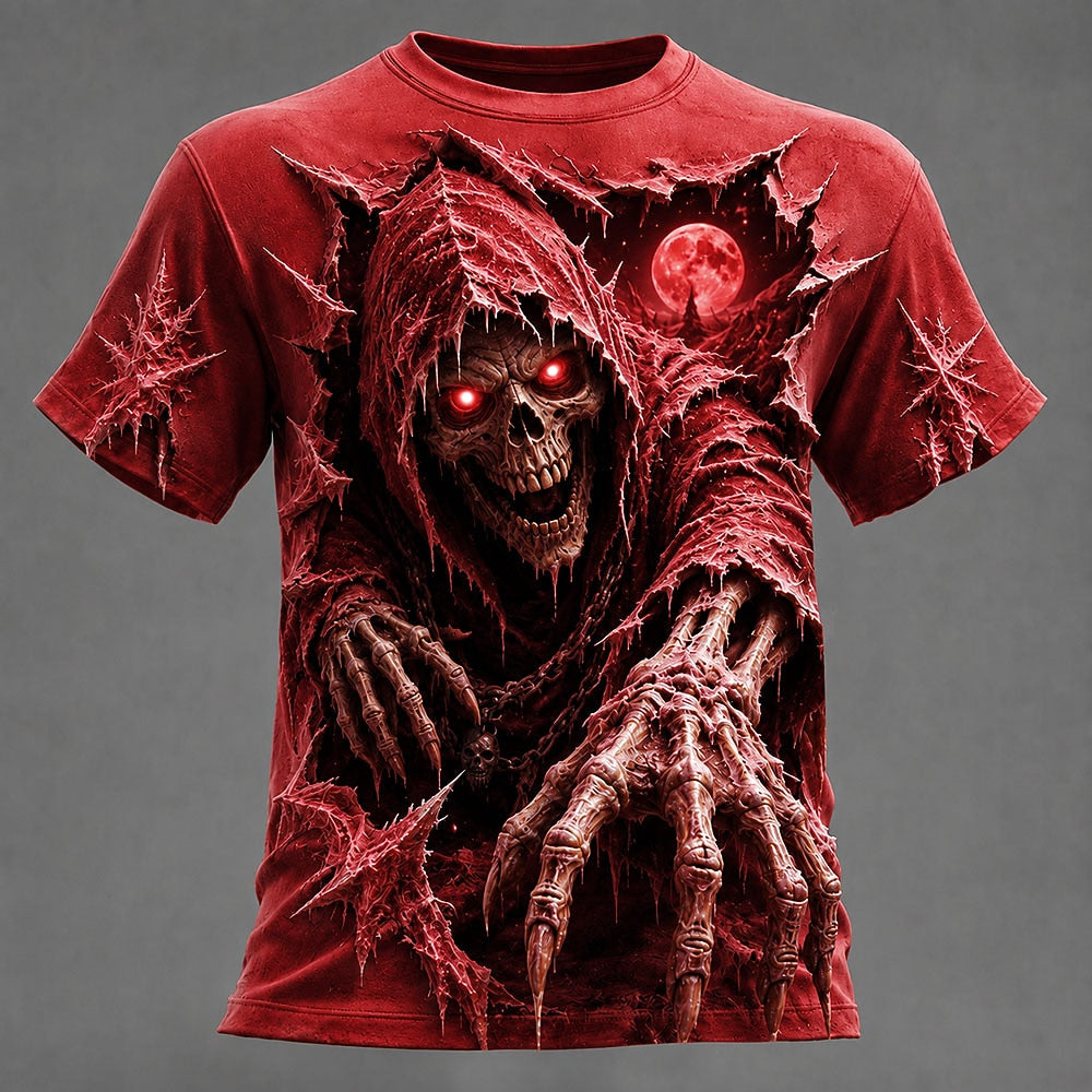 Men's Icy Grim Reaper Print Short Sleeve Dark T-Shirt