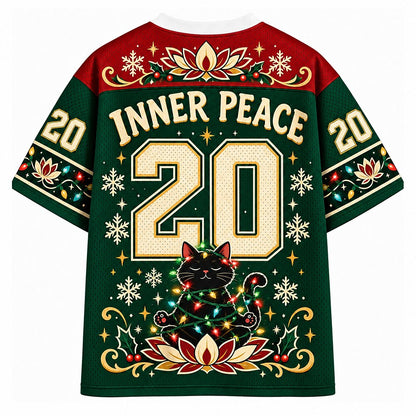 Inner Peace Tangled Lights Christmas Cat V-Neck Mesh Jersey