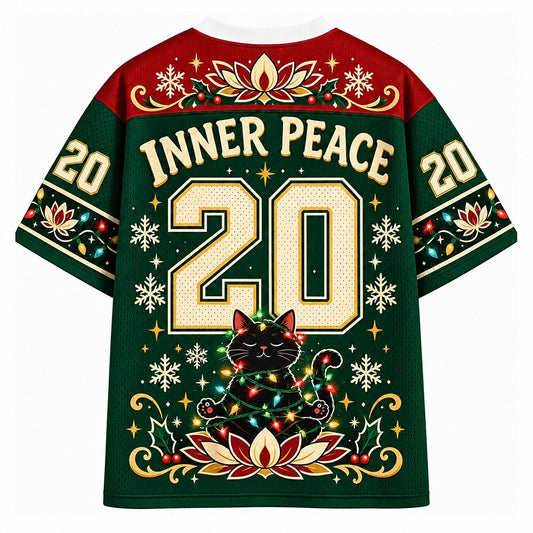 Inner Peace Tangled Lights Christmas Cat V-Neck Mesh Jersey