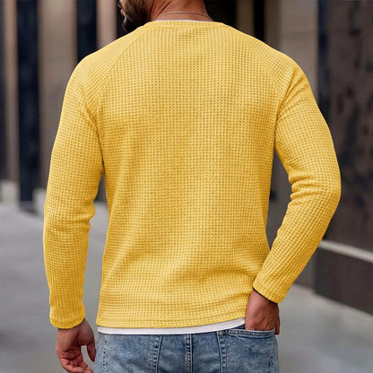 Layered Notch Neck Waffle Henley Long Sleeve T-Shirt