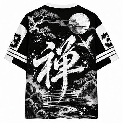 Men's Number Kanji 3D Graphic V-Neck Sports Jersey