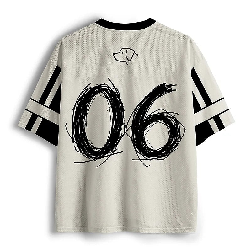 Men's White Dog Number Graphic V-Neck Sports Jersey