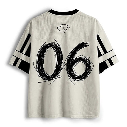 Men's White Dog Number Graphic V-Neck Sports Jersey