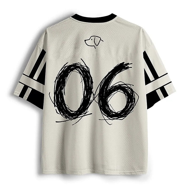 Men's Black & White Cat Number Graphic Print Short Sleeve Streetwear Jersey T-Shirt