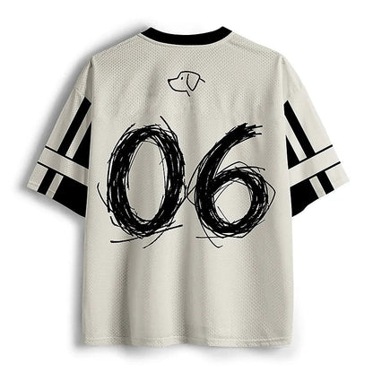 Men's Black & White Cat Number Graphic Print Short Sleeve Streetwear Jersey T-Shirt