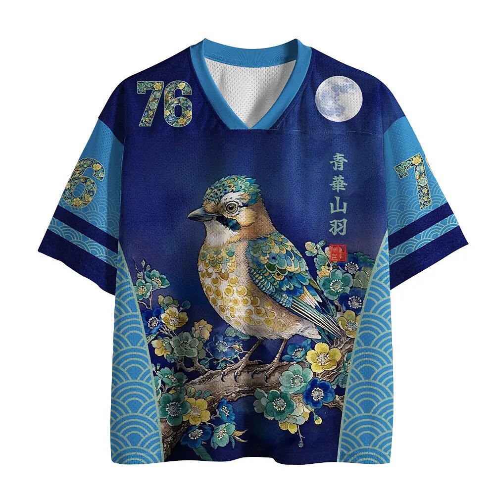 Men's Blue Number Graphic Print Short Sleeve Sports Jersey T-Shirt