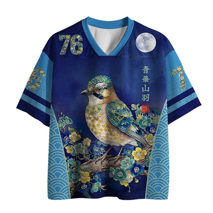 Men's Blue Number Graphic Print Short Sleeve Sports Jersey T-Shirt