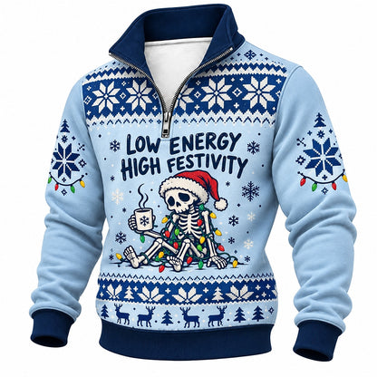 Low Energy High Festivity Christmas Skeleton Half-Zip Sweatshirt