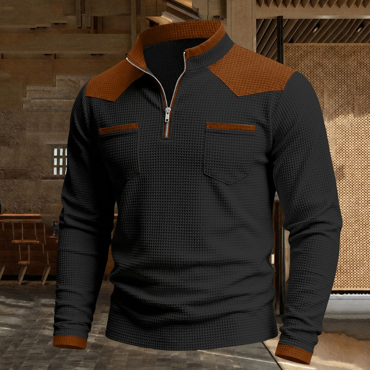 Contrast Yoke Utility Waffle Polo