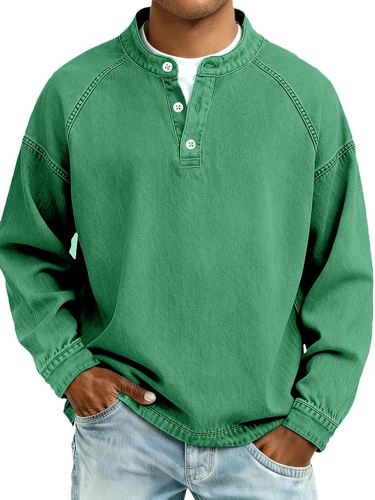 Vintage Washed Raglan Henley Long Sleeve T-Shirt
