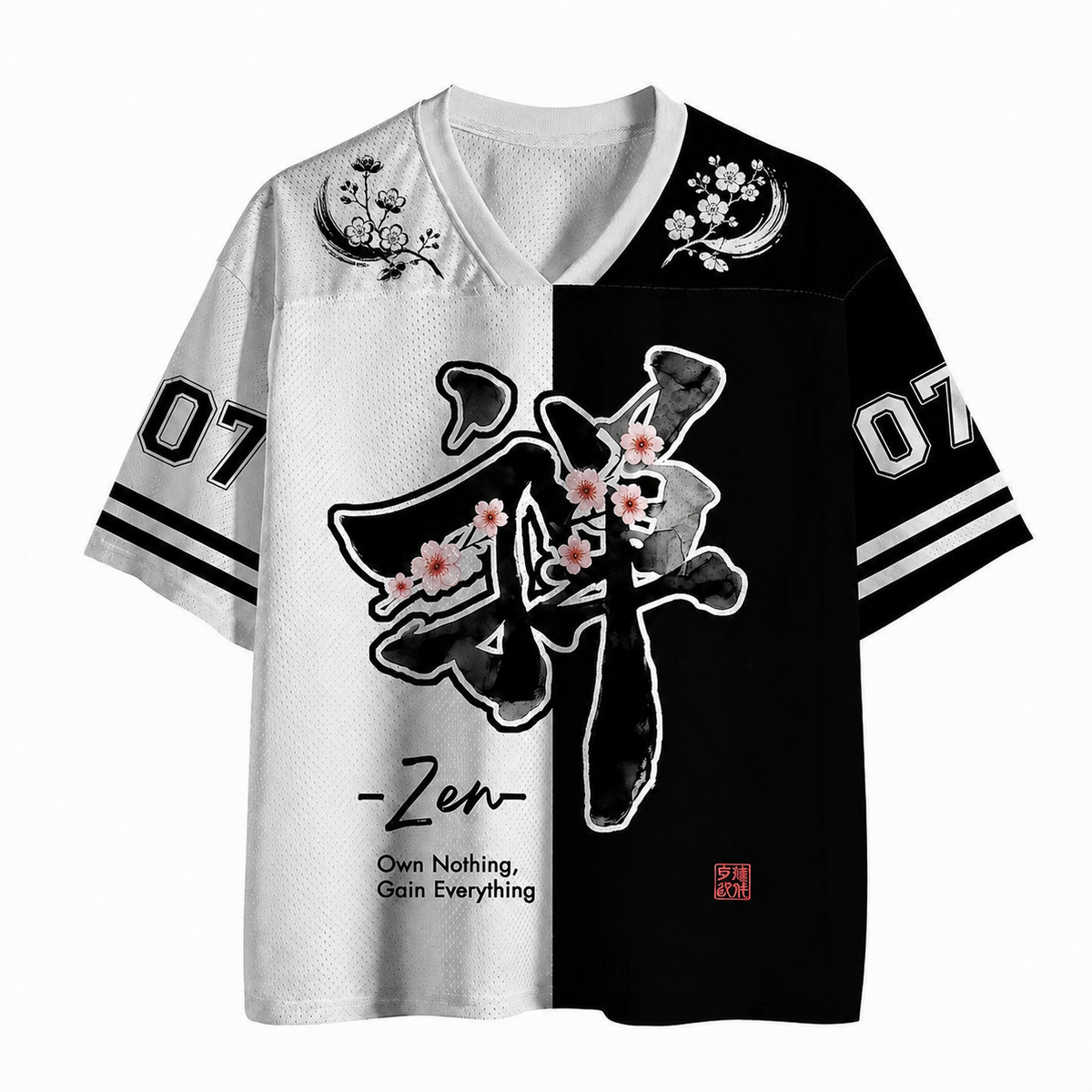 Japanese Style Spirit Kanji V-Neck Sports Jersey