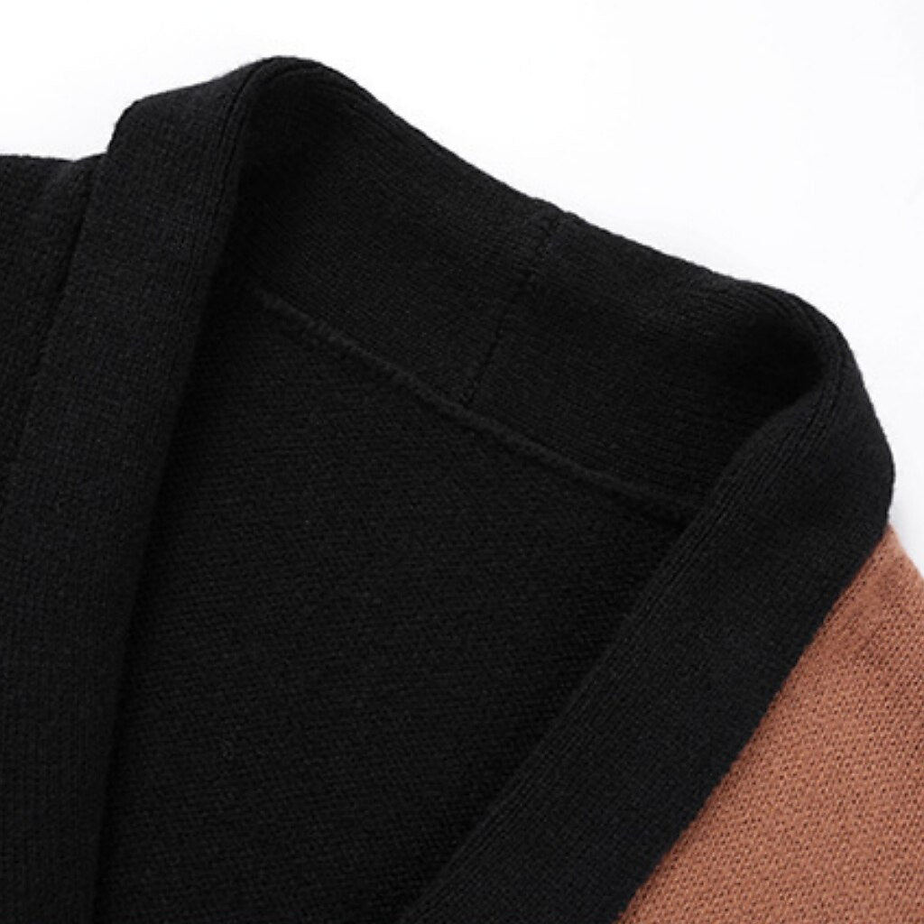 Offset Color-Block V-Neck Cardigan