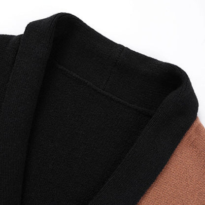 Offset Color-Block V-Neck Cardigan