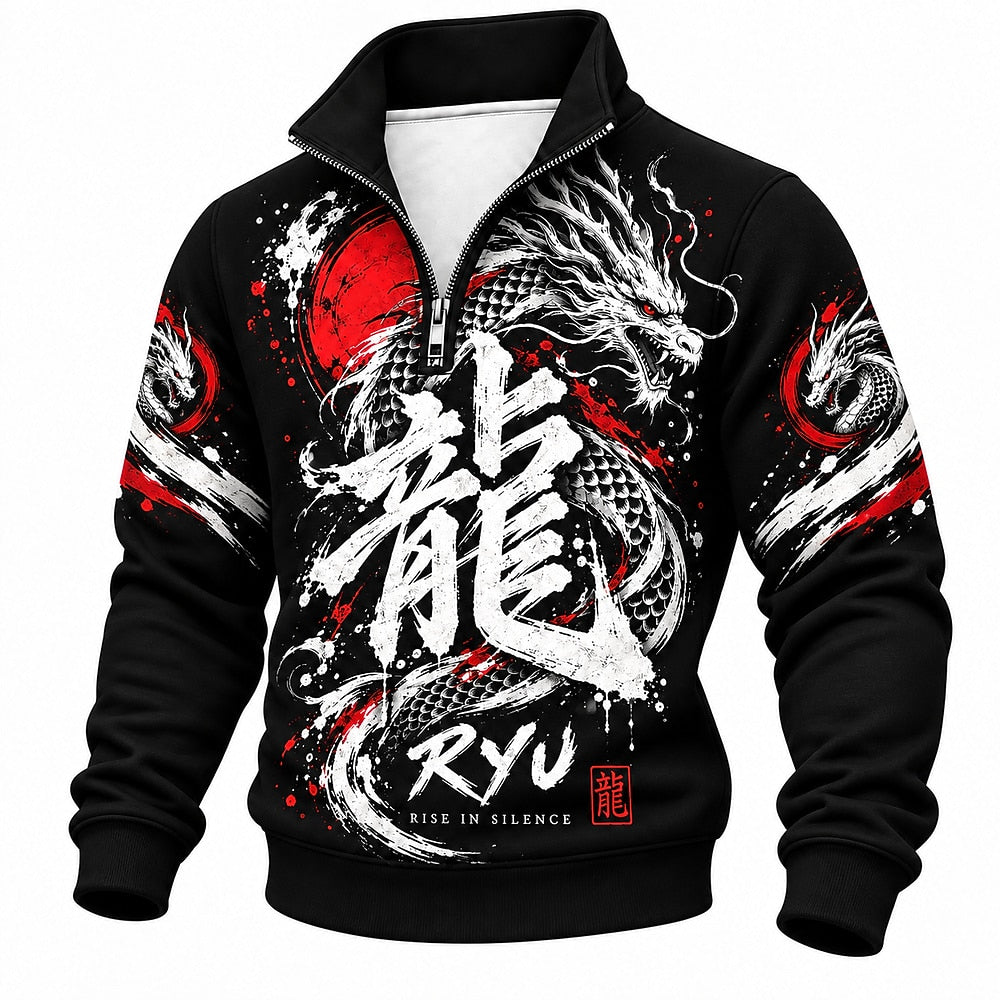 Ryu Rise in Silence Dragon Half-Zip Sweatshirt