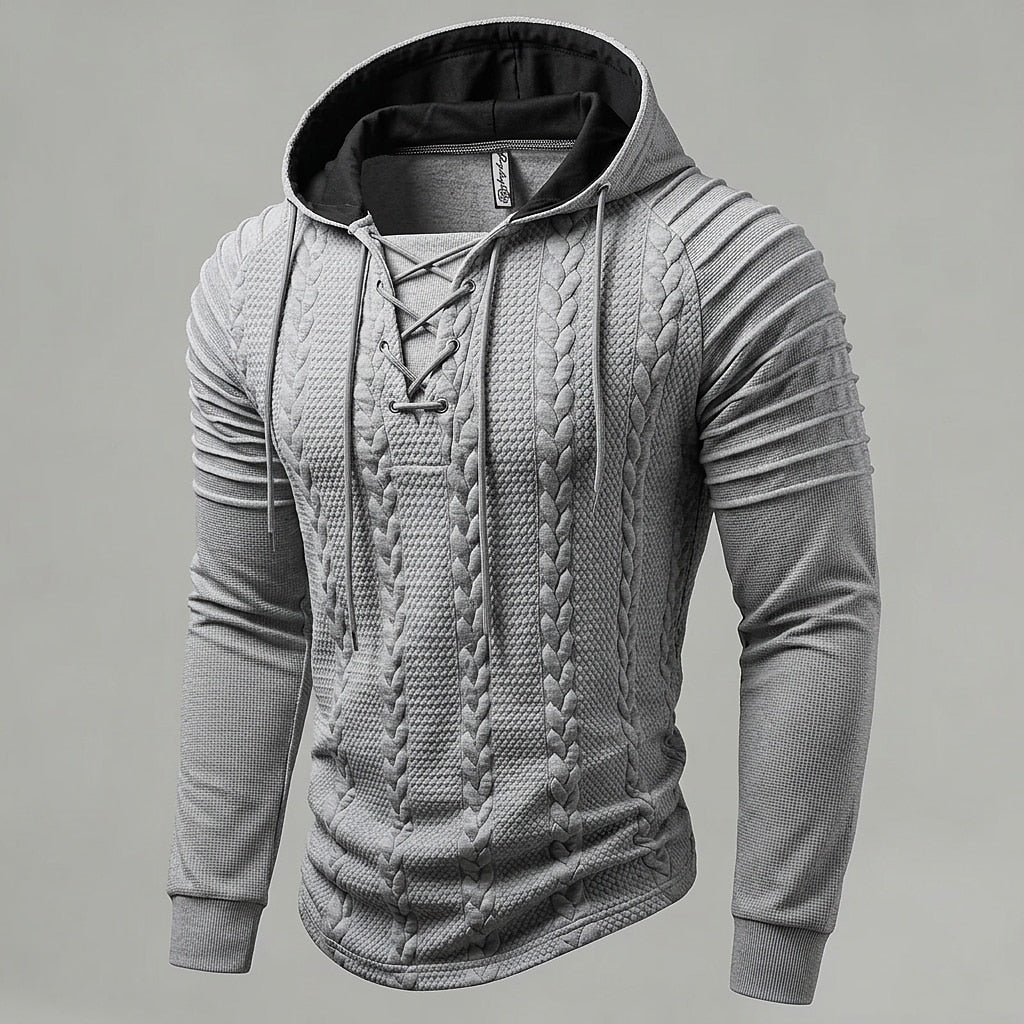 Cable Knit Lace-Up Hoodie