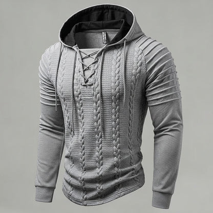 Cable Knit Lace-Up Hoodie