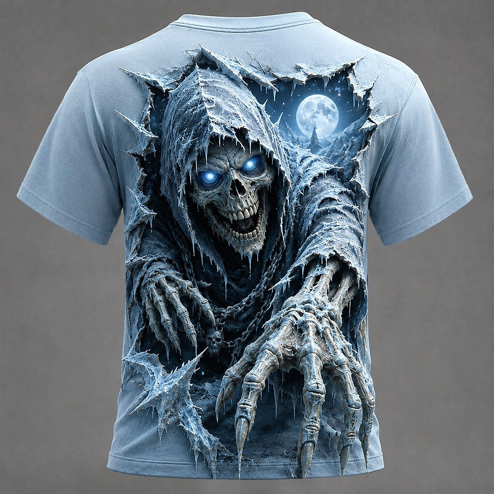 Men's Icy Grim Reaper Print Short Sleeve Dark T-Shirt