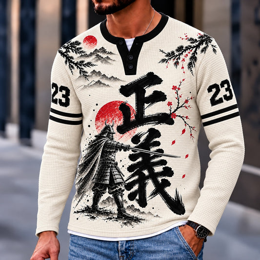 Justice Red Sun Samurai 23 Henley Long Sleeve T-Shirt