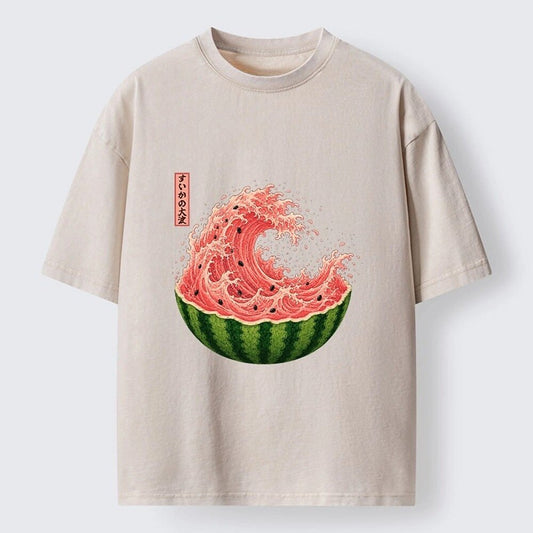 Japanese Style Watermelon Great Wave Washed T-Shirt