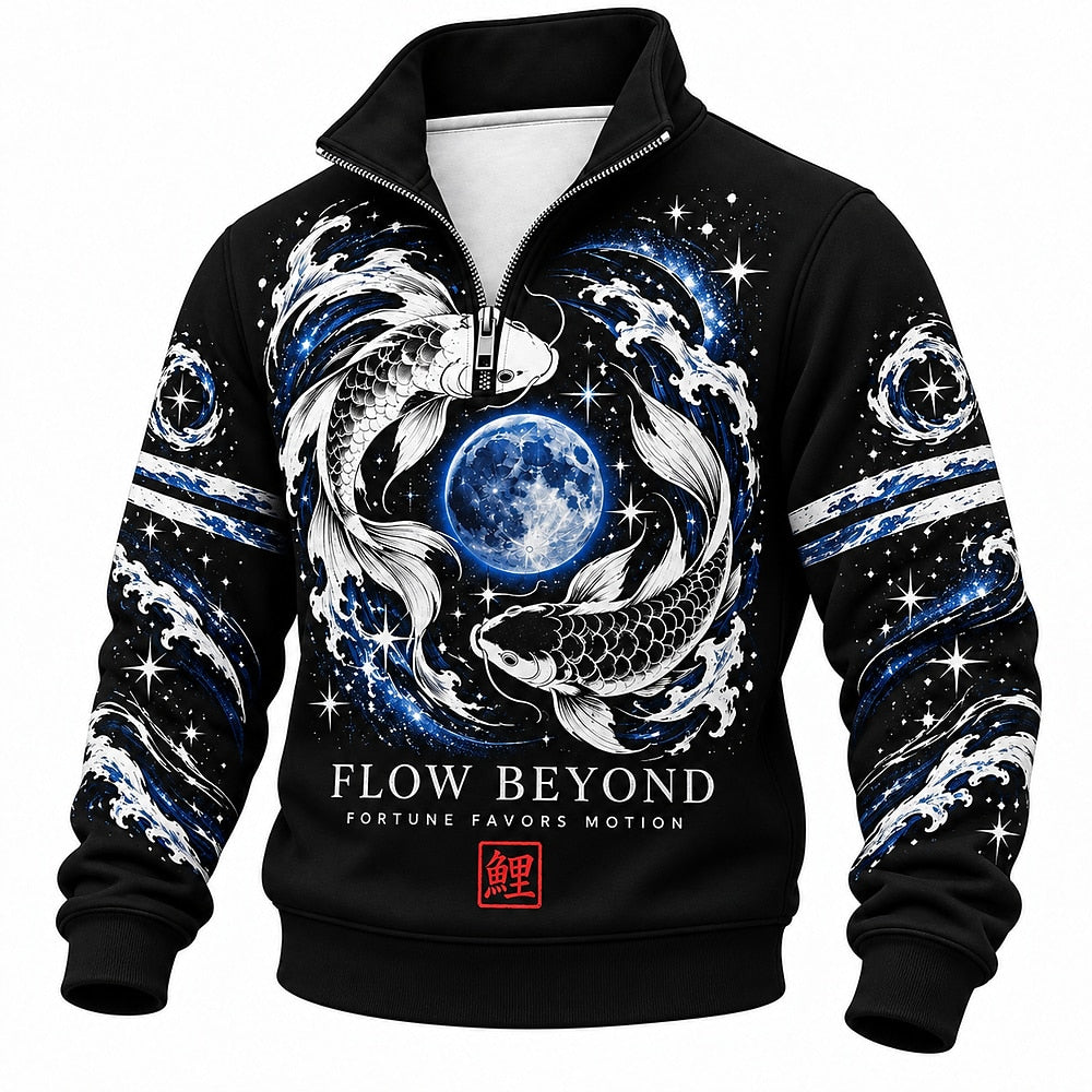 Flow Beyond Cosmic Koi Half-Zip Sweatshirt