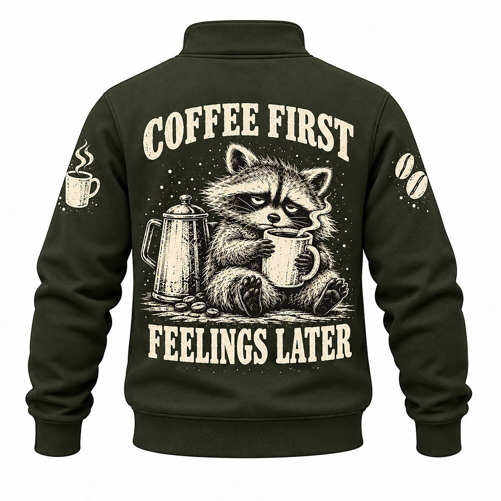 Emotional Support Coffee Raccoon Half-Zip Sweatshirt