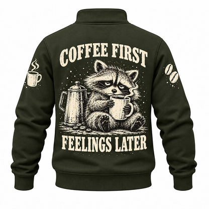 Emotional Support Coffee Raccoon Half-Zip Sweatshirt