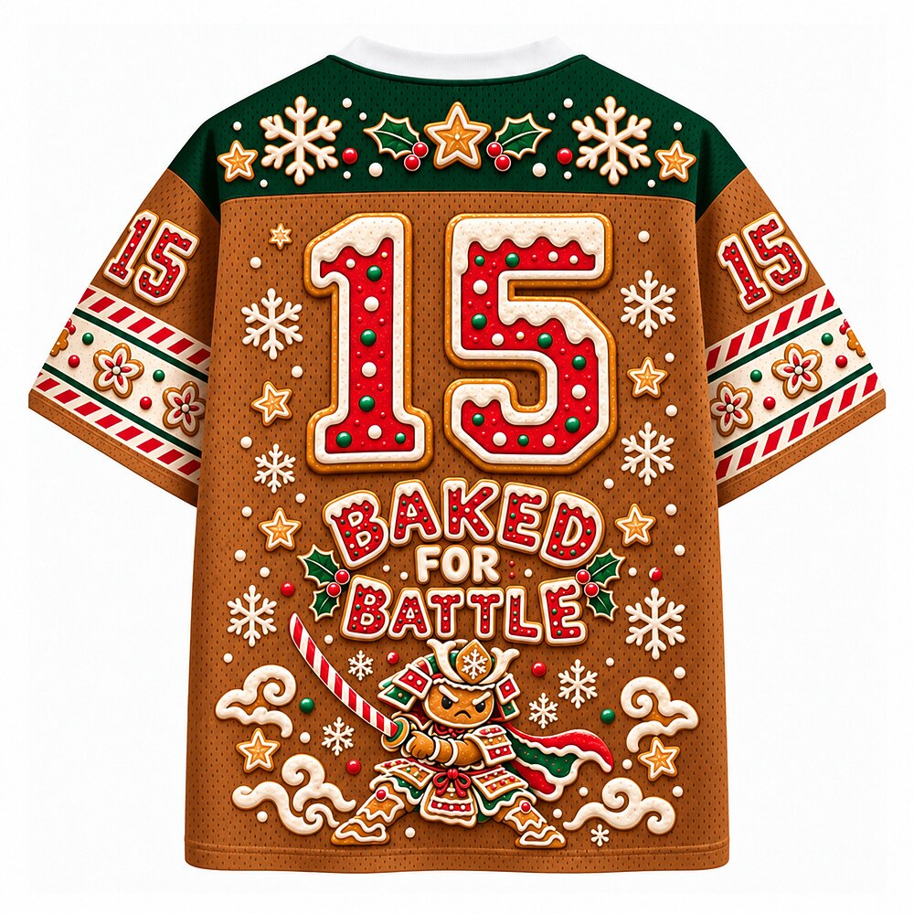 Baked for Battle Gingerbread Samurai V-Neck Mesh Jersey