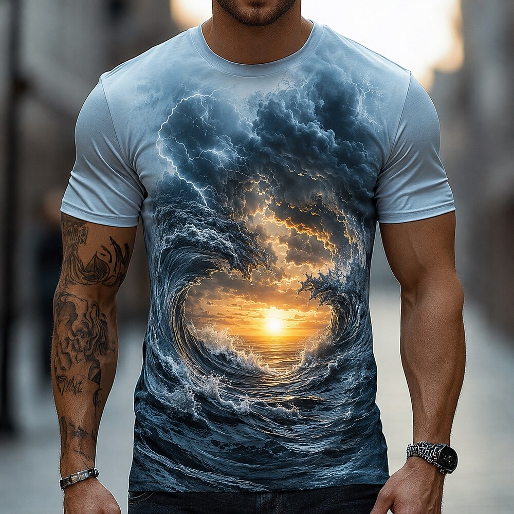 Men's Ocean Portal Illusion Print Short Sleeve Designer T-Shirt