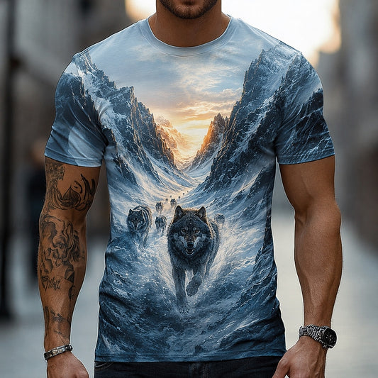 Men's Werewolf Mountain Moon Print Short Sleeve Dark T-Shirt