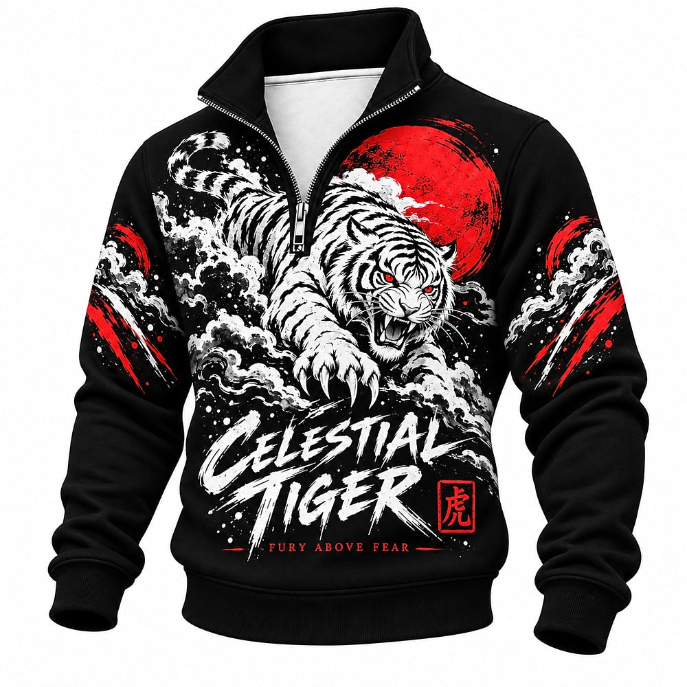 Celestial Tiger Fury Above Fear Half-Zip Sweatshirt