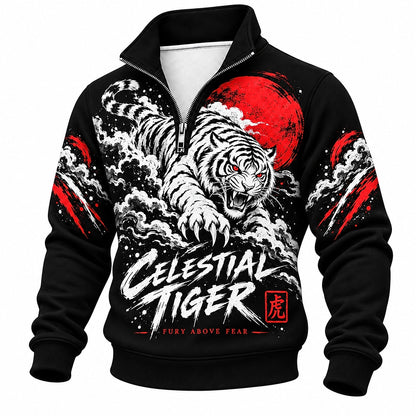 Celestial Tiger Fury Above Fear Half-Zip Sweatshirt