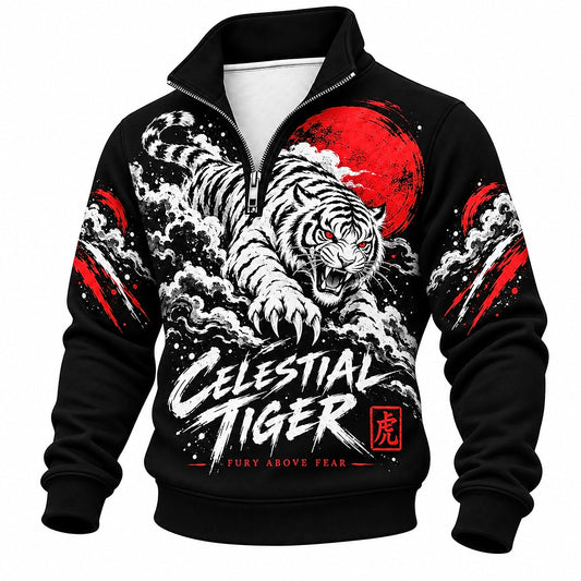 Celestial Tiger Fury Above Fear Half-Zip Sweatshirt