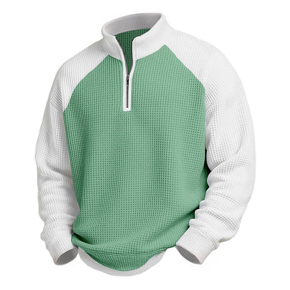 Raglan Color Block Waffle Quarter-Zip Polo