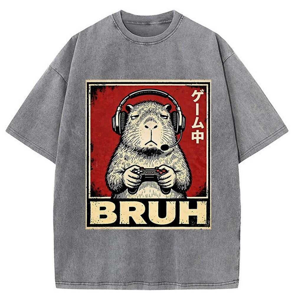Japanese Style Gamer Capybara Washed T-Shirt