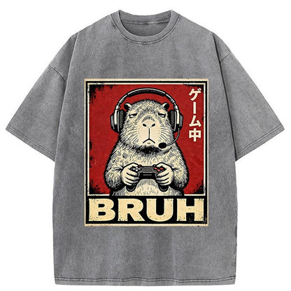 Japanese Style Gamer Capybara Washed T-Shirt