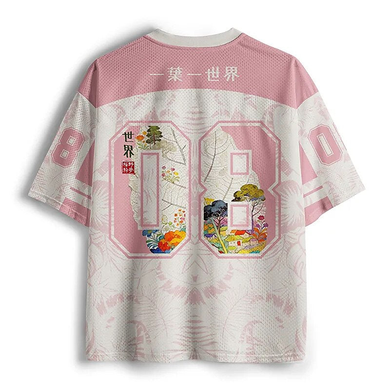 Men's Pink Number Graphic Print Short Sleeve Sports Jersey T-Shirt