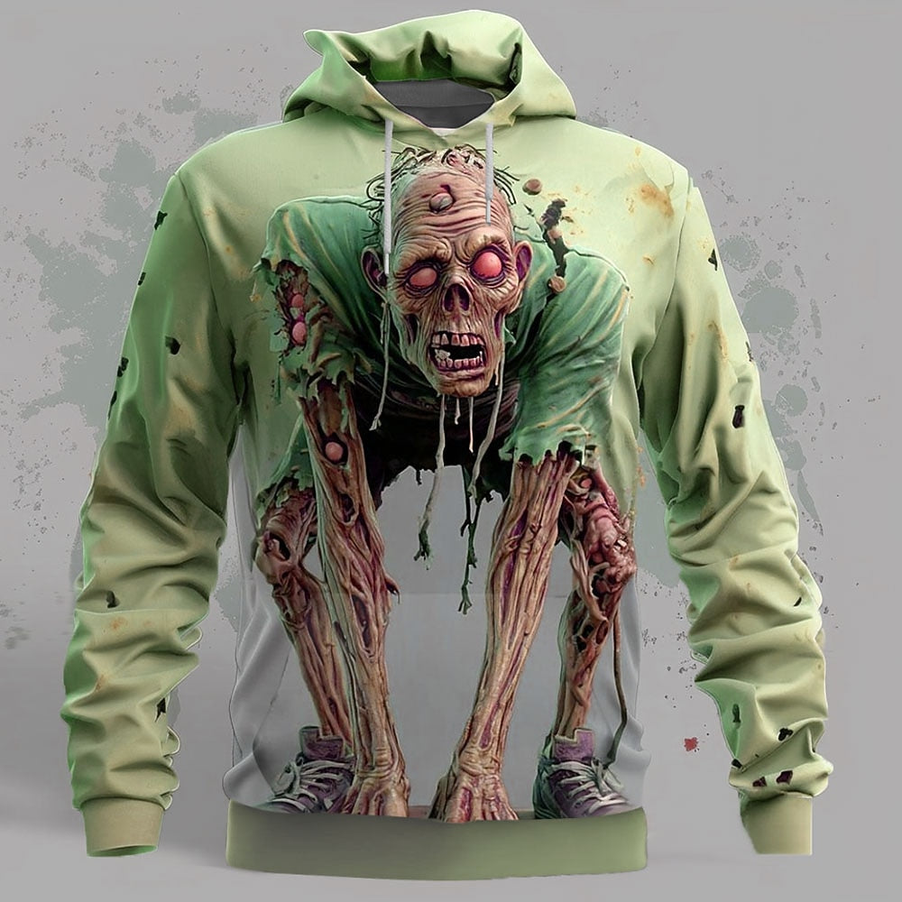 Men's Melting Zombie Print Long Sleeve Gothic Pullover Hoodie