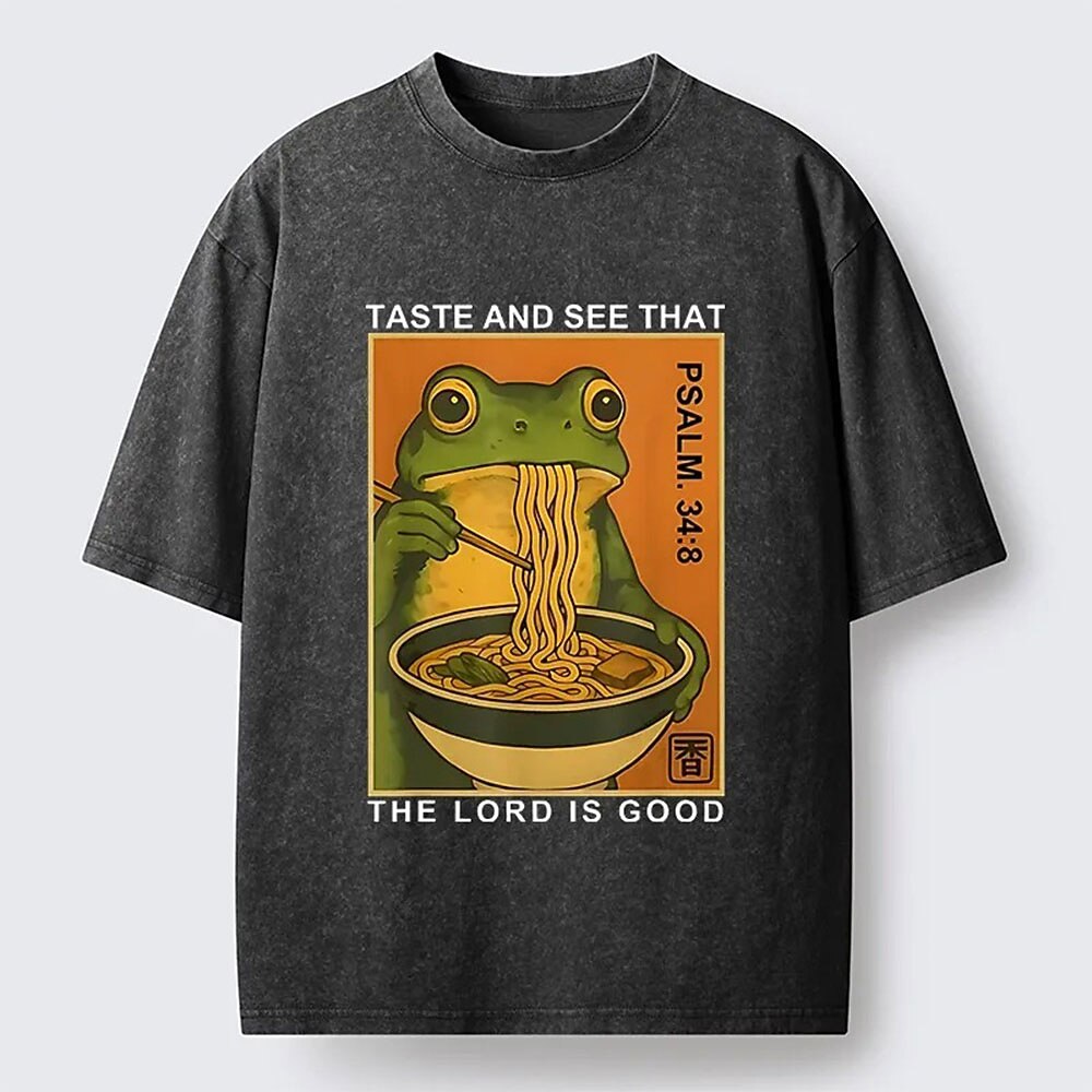 Men's Frog Ramen Graphic Washed Cotton T-Shirt