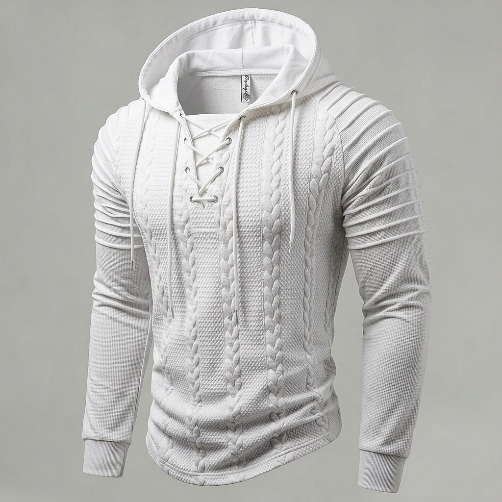Cable Knit Lace-Up Hoodie