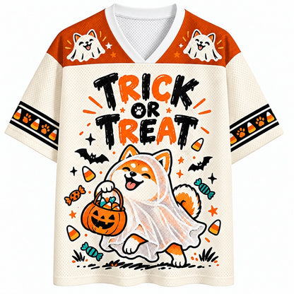 Trick or Treat Ghost Shiba V-Neck Mesh Jersey
