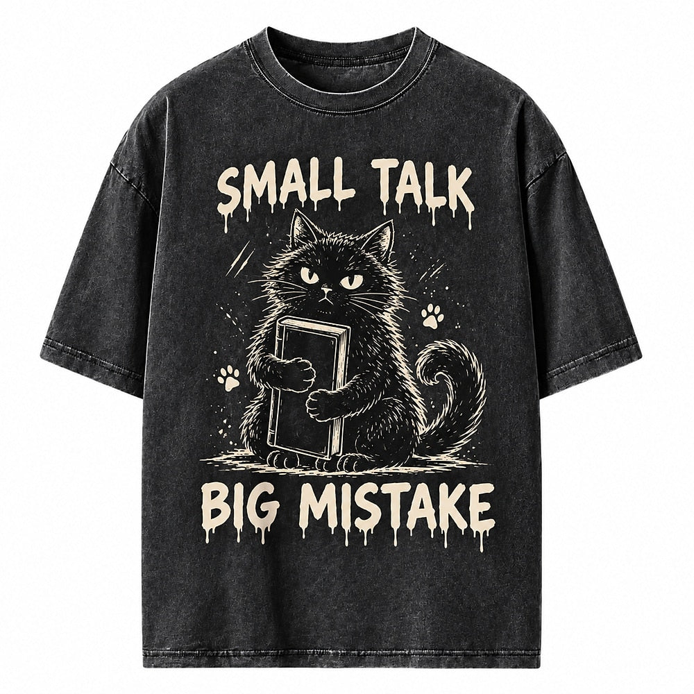 Small Talk Big Mistake Book Cat Heavyweight T-Shirt