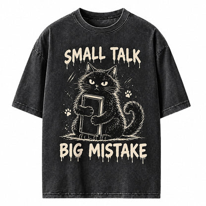 Small Talk Big Mistake Book Cat Heavyweight T-Shirt