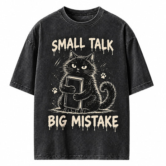 Small Talk Big Mistake Book Cat Heavyweight T-Shirt