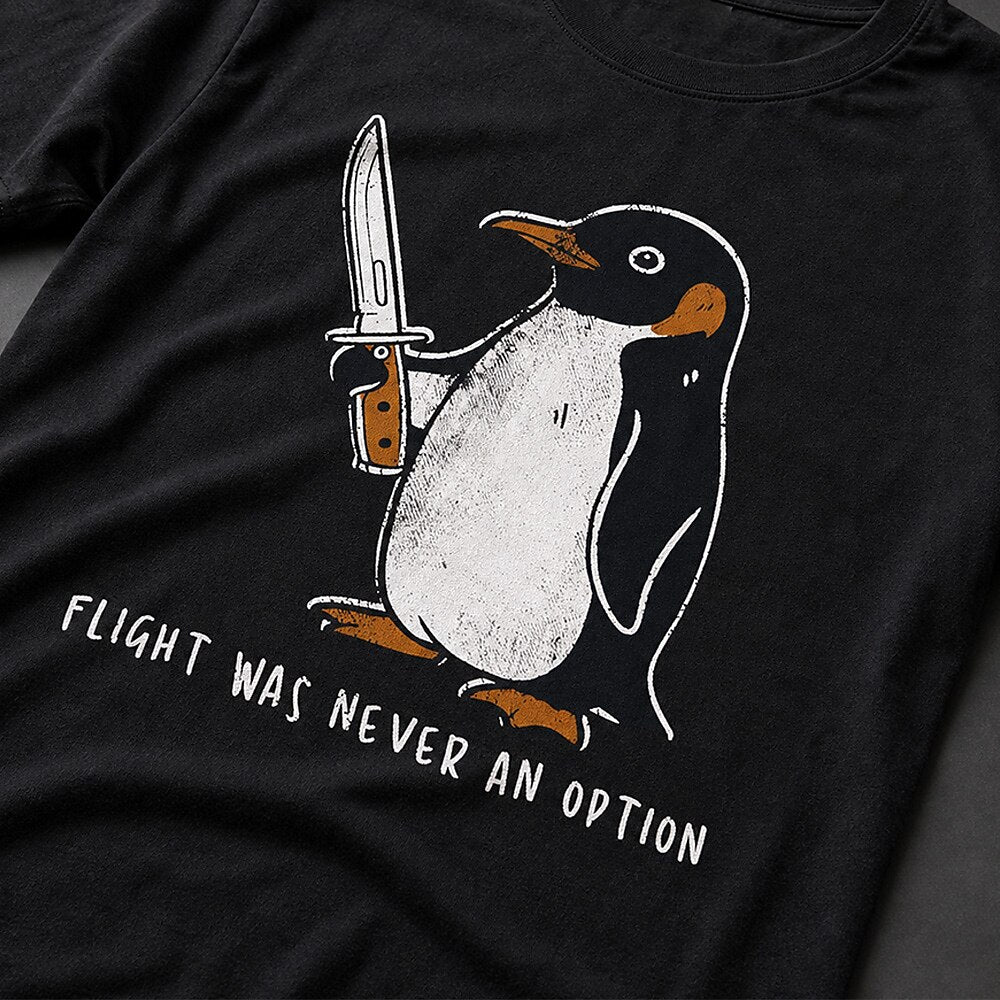 Men's Knife Penguin Print Short Sleeve Sarcastic Graphic T-Shirt