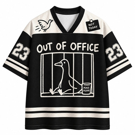 Funny Duck Out of Office Black V-Neck Mesh Jersey