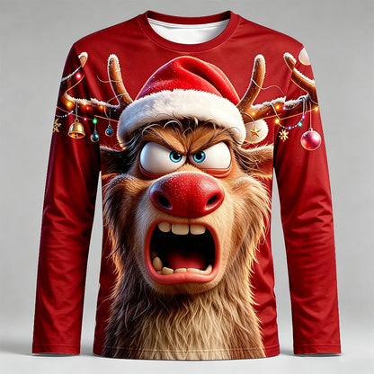 Goofy Reindeer Santa Hat Long Sleeve T-Shirt