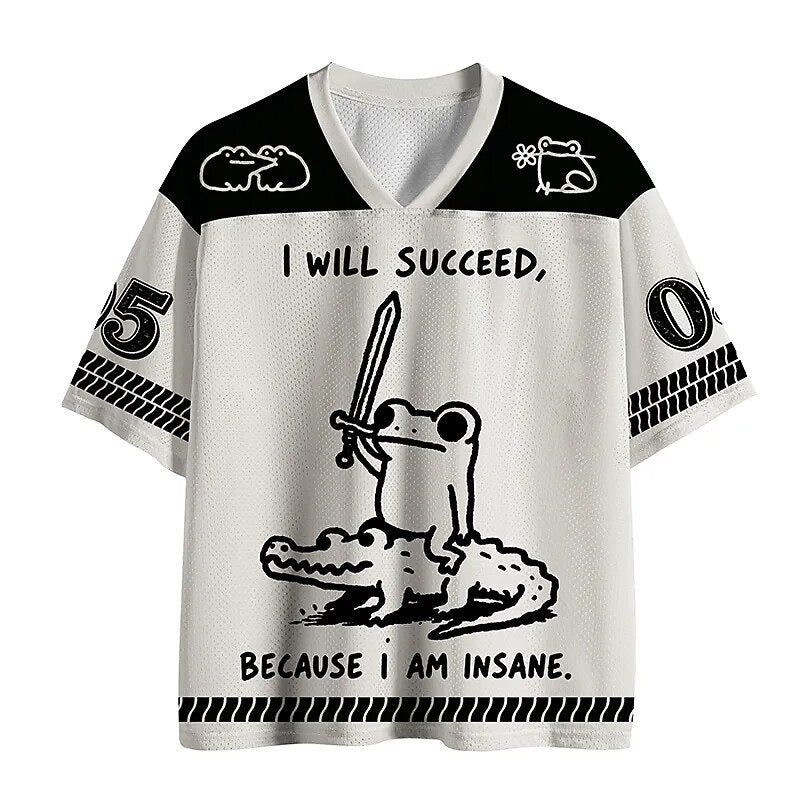 Men's White Sports Number Graphic Print Short Sleeve Jersey T-Shirt